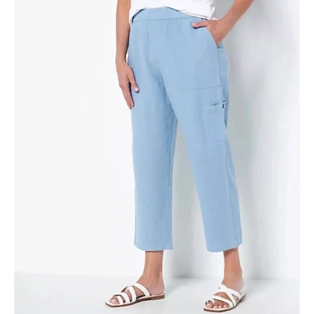 Susan Graver Pure Women’s Pants Crop Elastic Waist Pockets Blue Chambray Size 3X